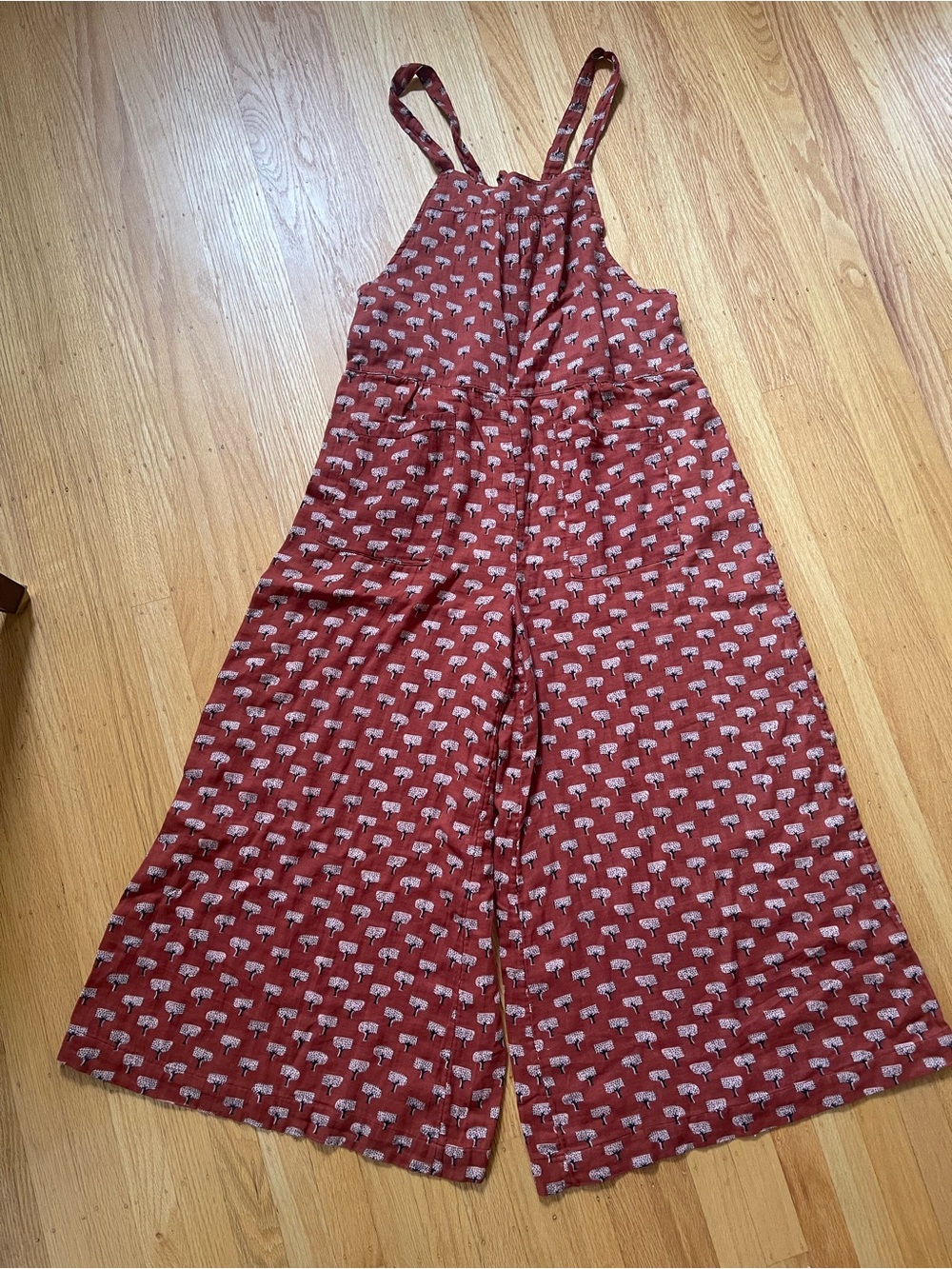 Adorable Natural Life Tie-back Rust Printed Overalls - Picture 2 of 4